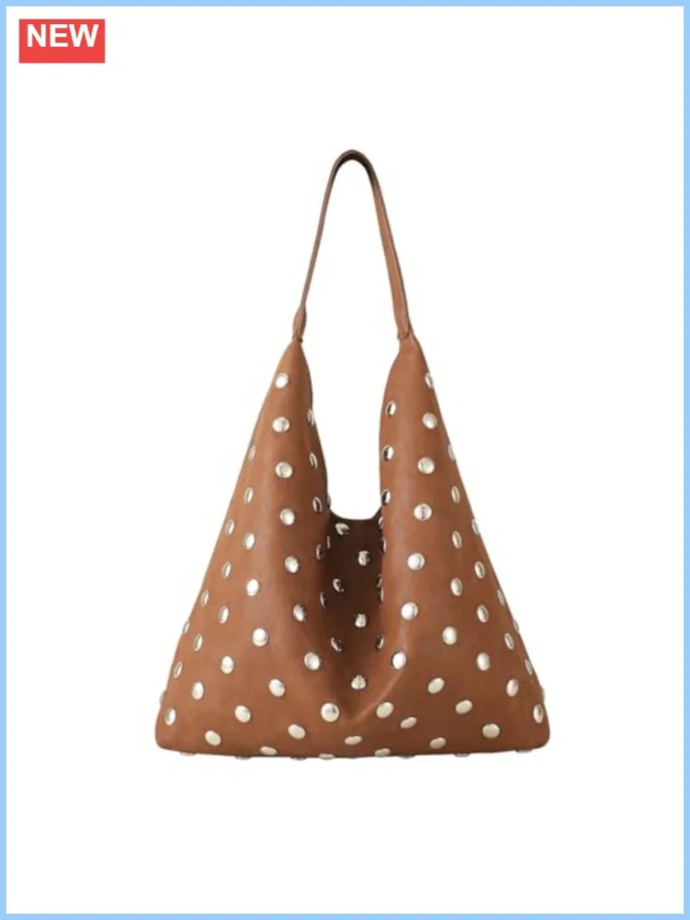 Vegan Leather Studded Hobo Tote Bag Rivet Shoulder Punk Handbag